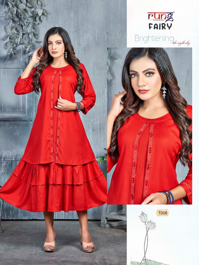 Rung Fairy Fancy Stylish Party Wear Designer Heavy Rayon Latest Kurtis Collection